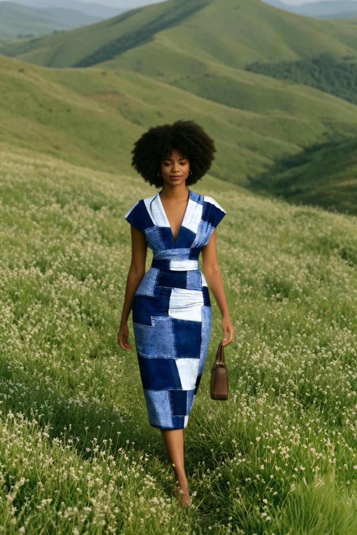 V Neck Sleeveless Wrap Dress Plaid Midi Dress