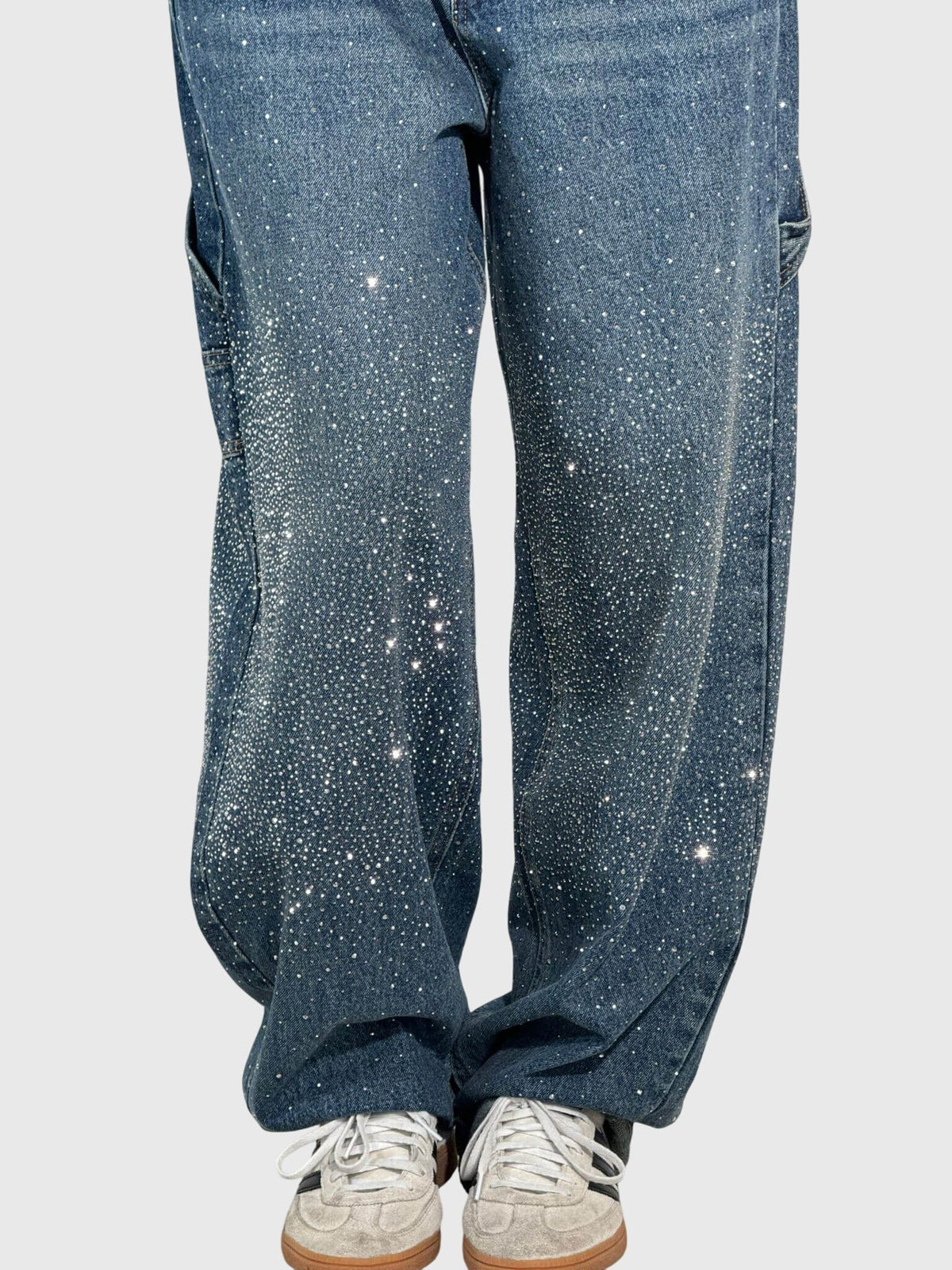 Rhinestone Embellished Wide Leg Cargo Jeans 4