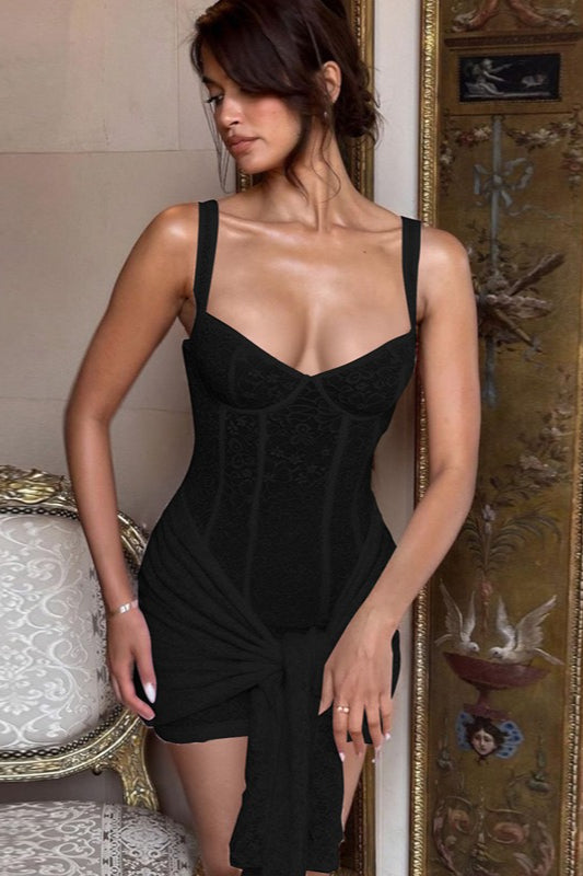 Lace Sweetheart Corset Tie Bodycon Mini Dress - View 5