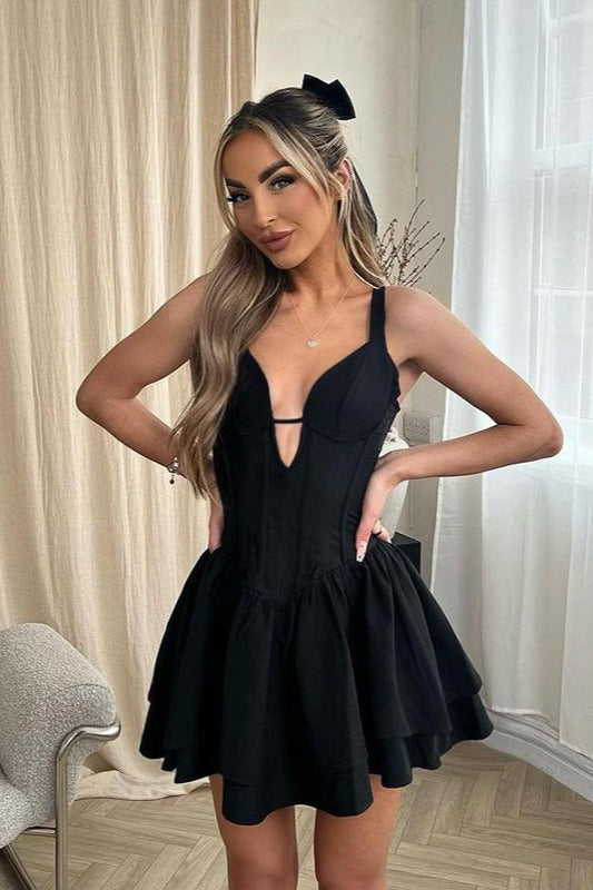 Corset V-Neck Spaghetti Strap Tiered Fit and Flare Mini Dress - View 7