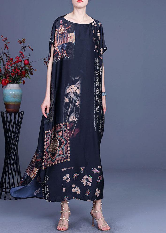 Floral Calligraphy Print Short Sleeve Kaftan Maxi Dress - View 2