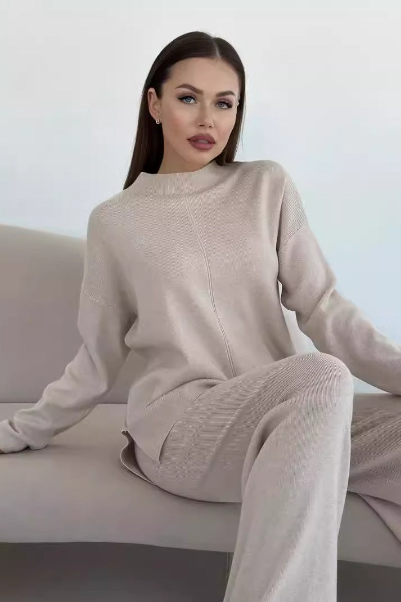 Slit Detail Sweater Wide Pants Knit Set