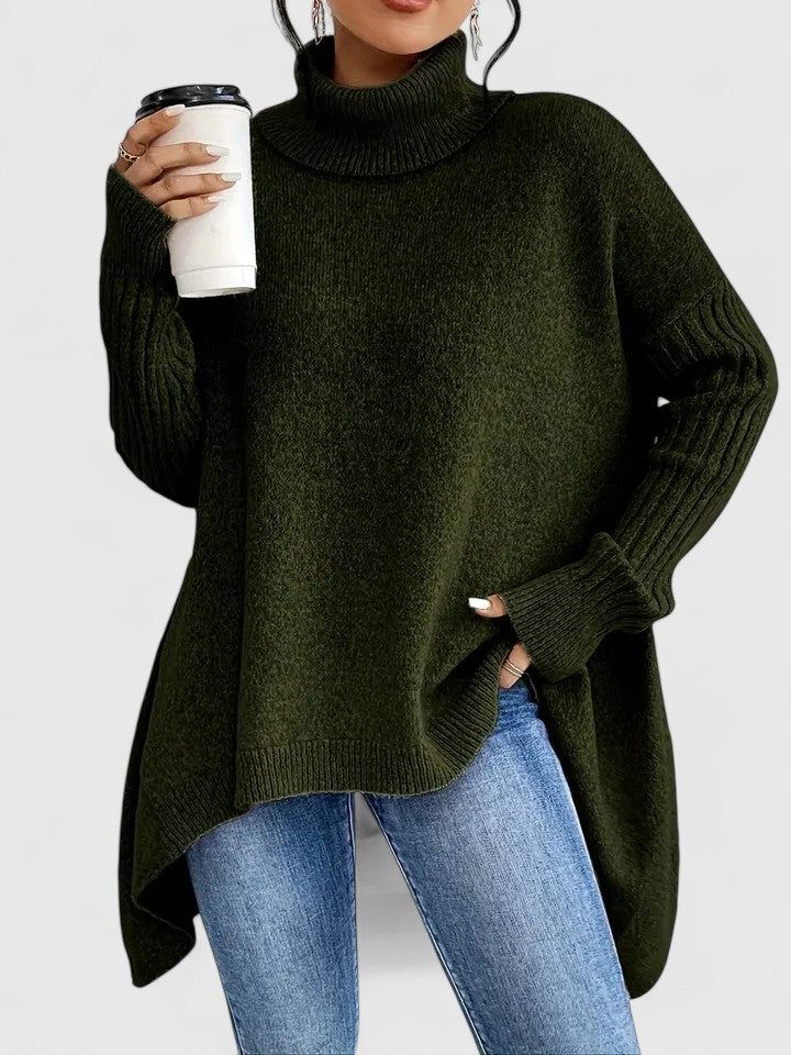 Turtleneck Drop Shoulder High Low Oversized Sweater 4