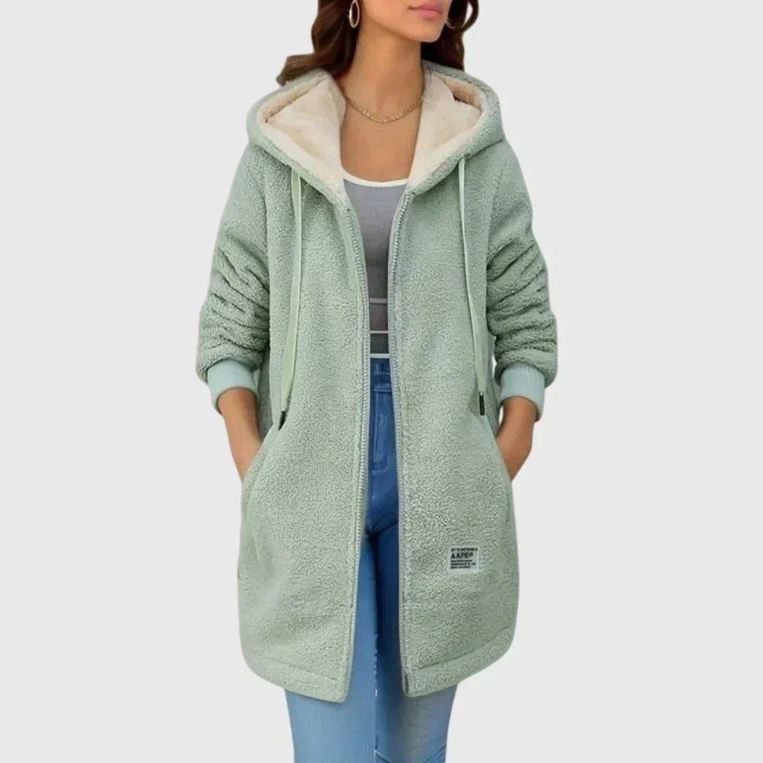 Hooded Zip Front Longline Sherpa Fleece Jacket 2