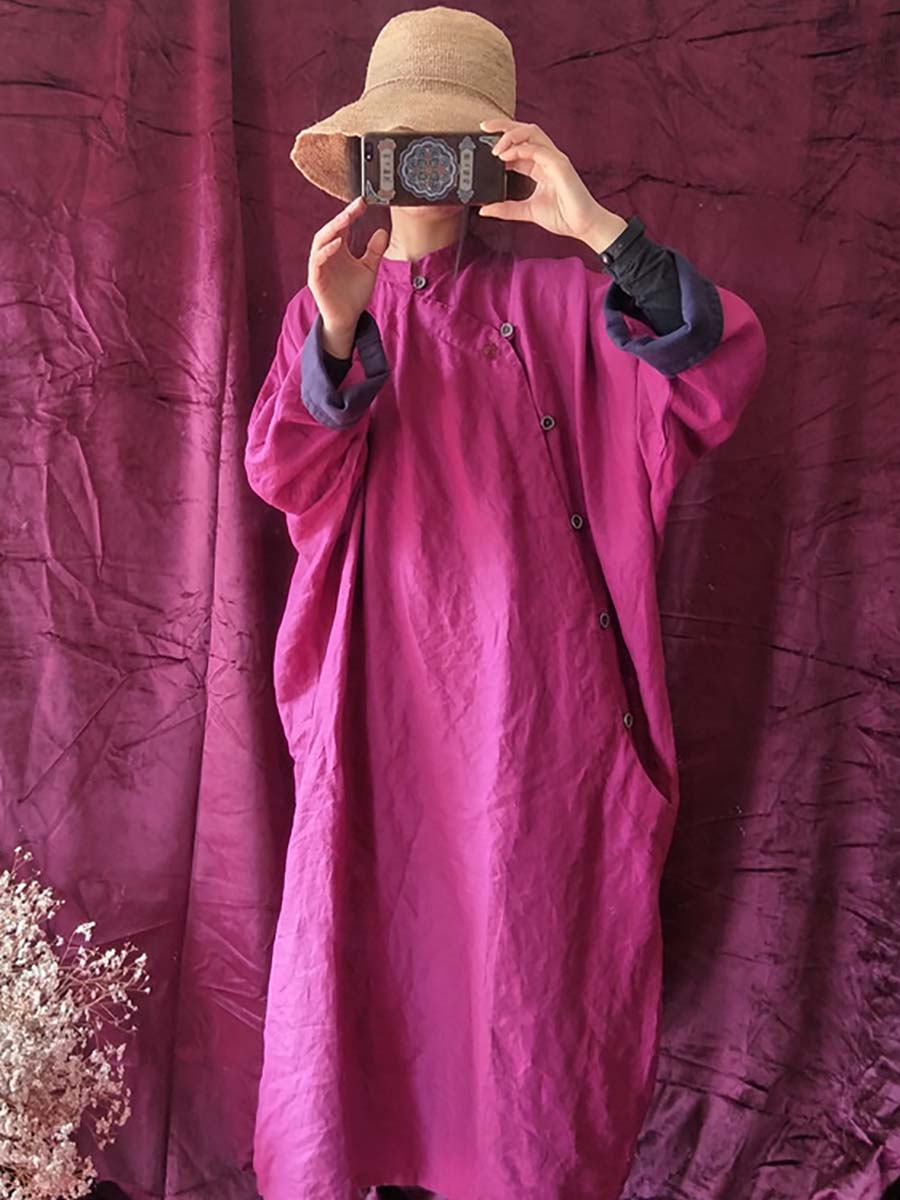 Mandarin Collar Long Sleeve Side Button Oversized Shirt Maxi Dress - View 2