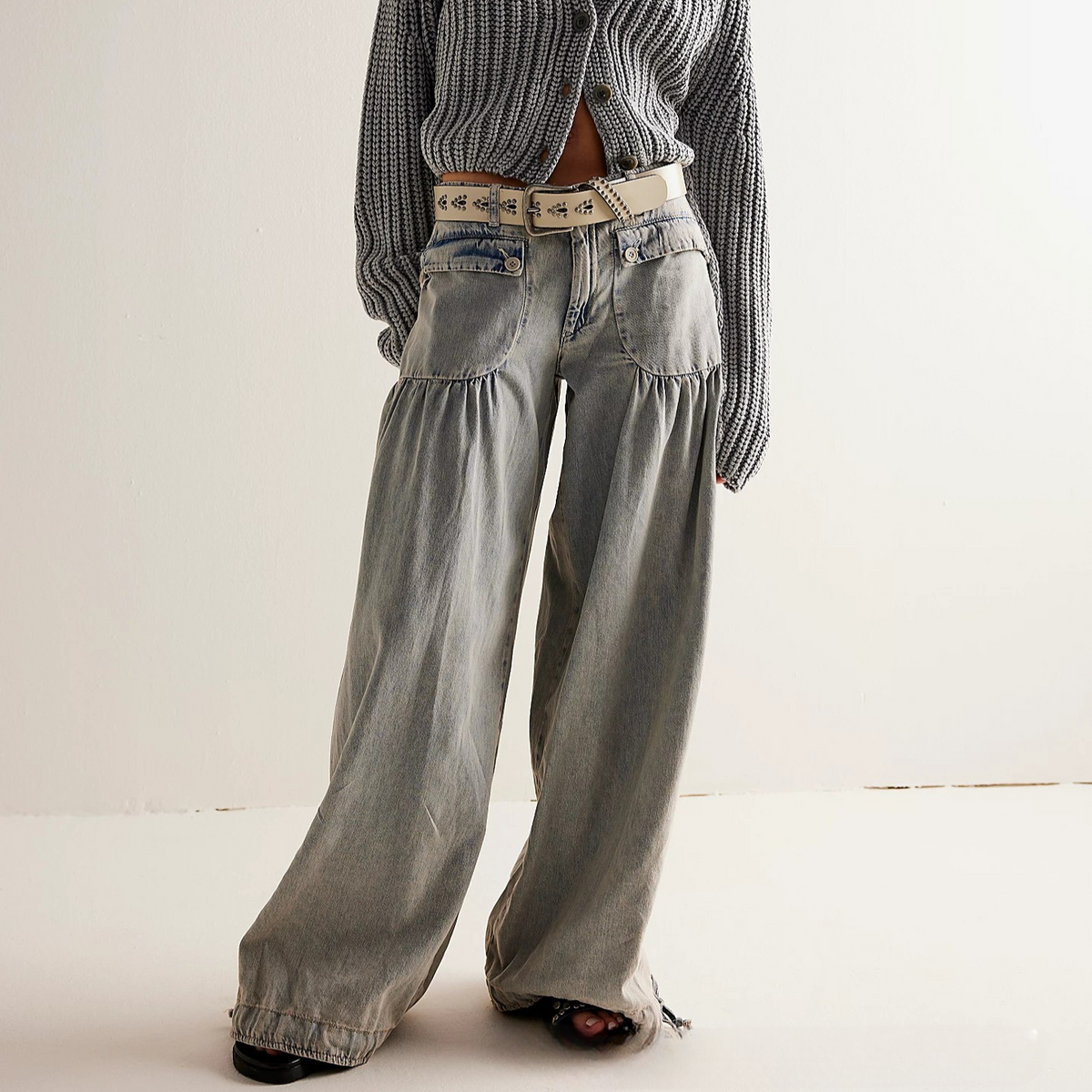 High Waist Drawstring Cuff Balloon Leg Jeans 10
