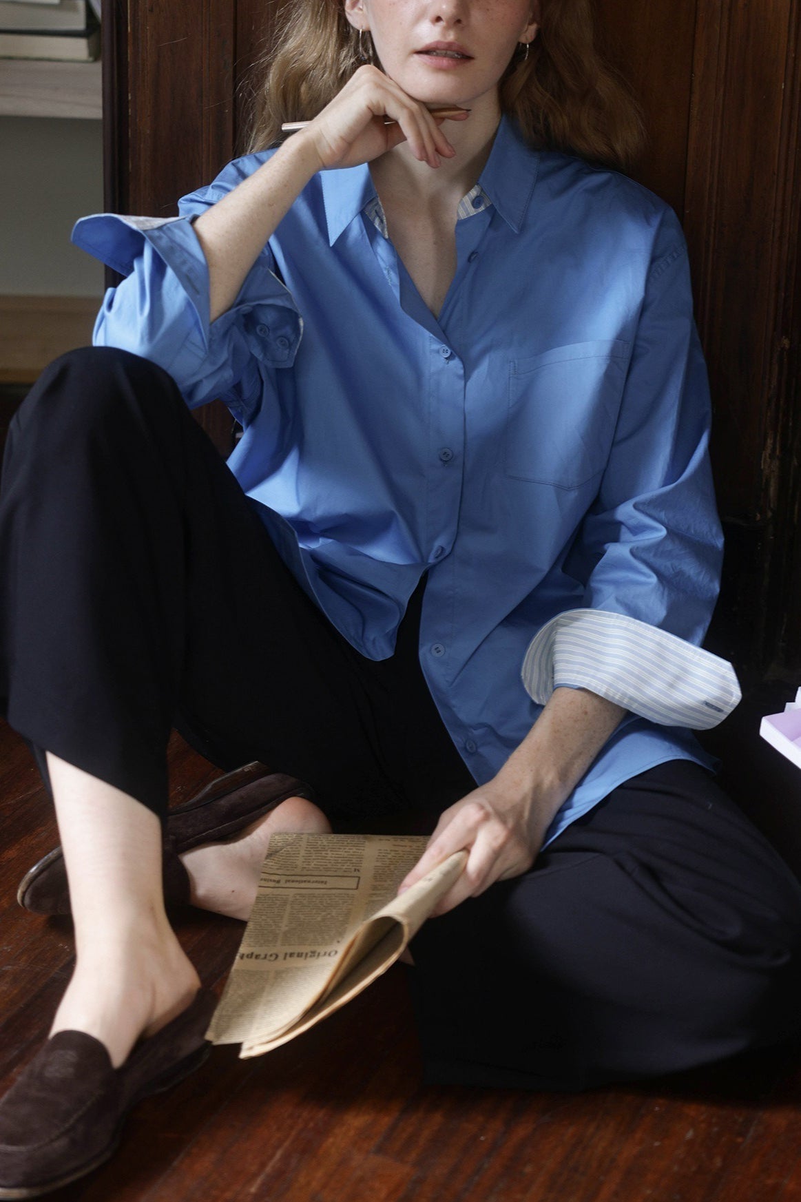 Woven Color Block Stripe Blouse