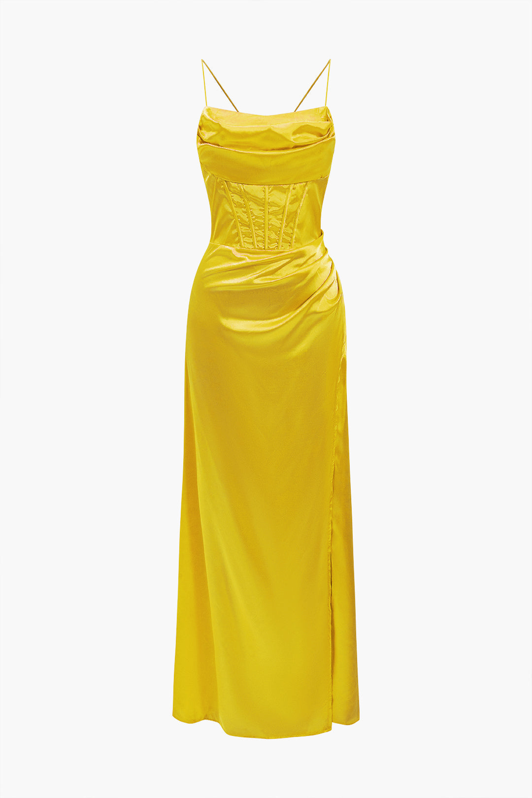 Corset Cowl Neck High Slit Maxi Dress 27