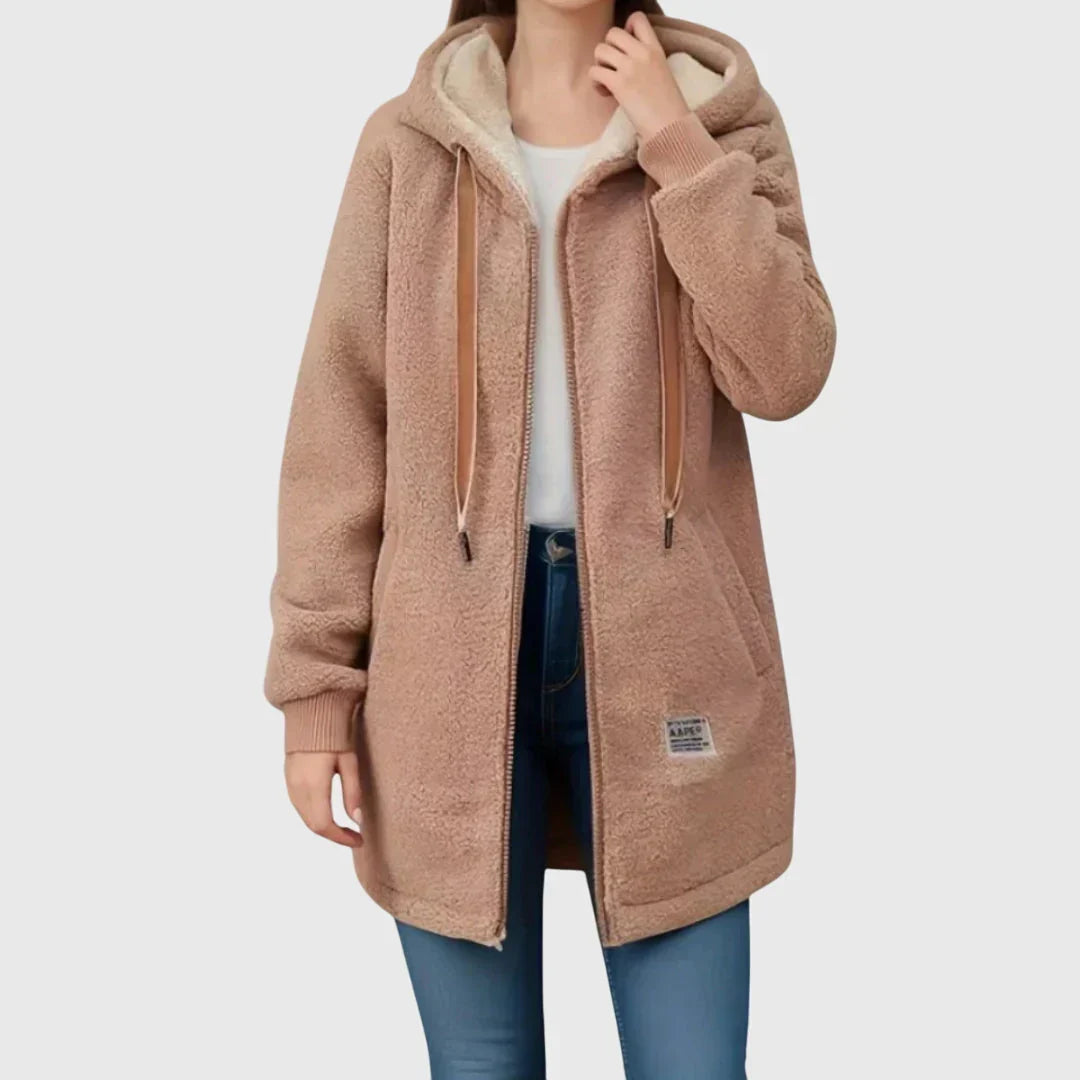 Hooded Zip Front Longline Sherpa Fleece Jacket 4