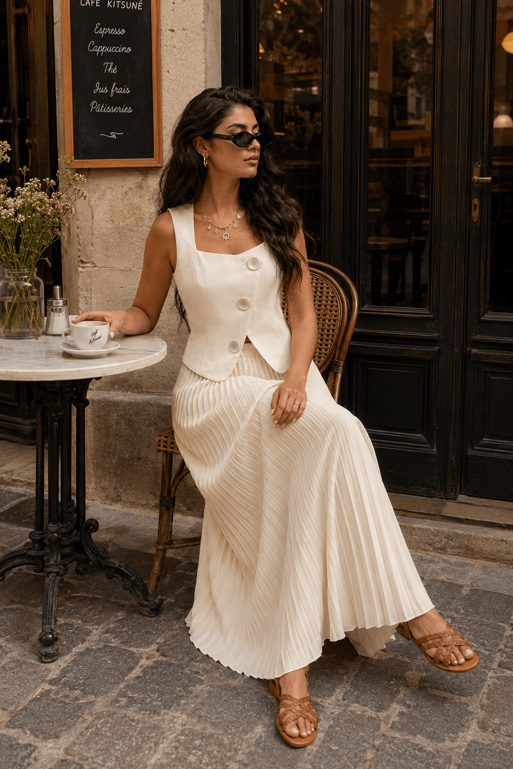 Sleeveless Top Skirt Two Piece Work Set