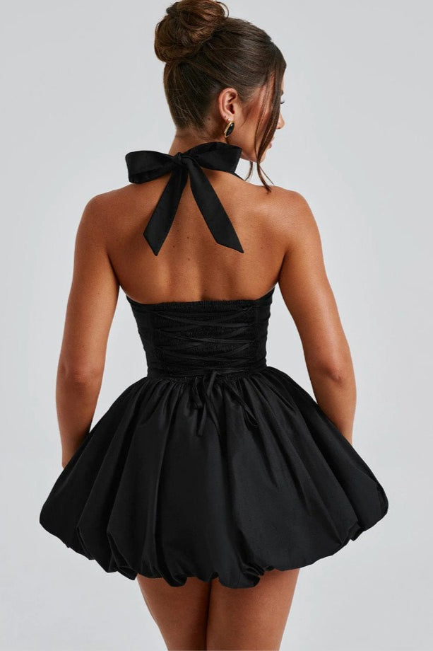 Halter Neck Backless Corset Bubble Hem Mini Dress - View 2
