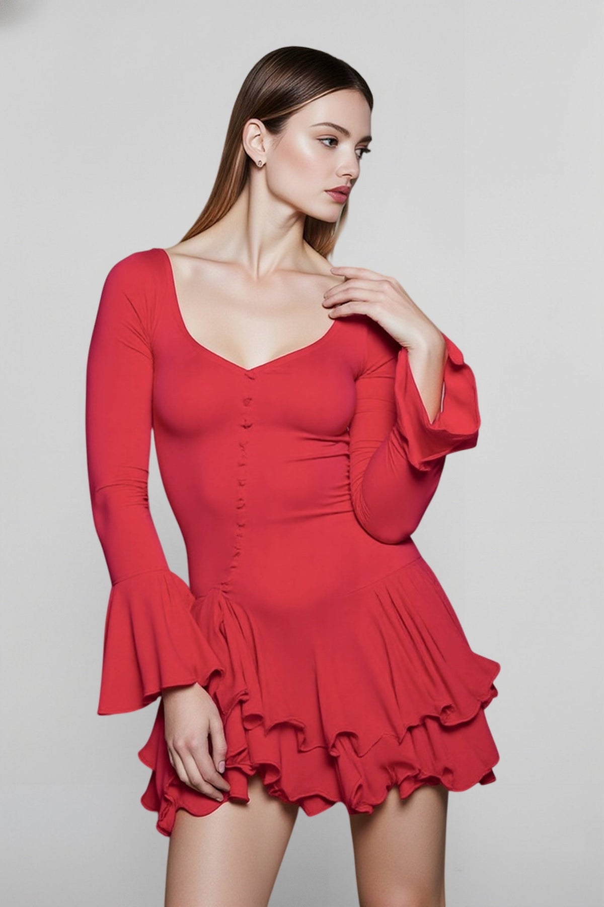 Flare Sleeve Bodycon Party Mini Dress - View 2