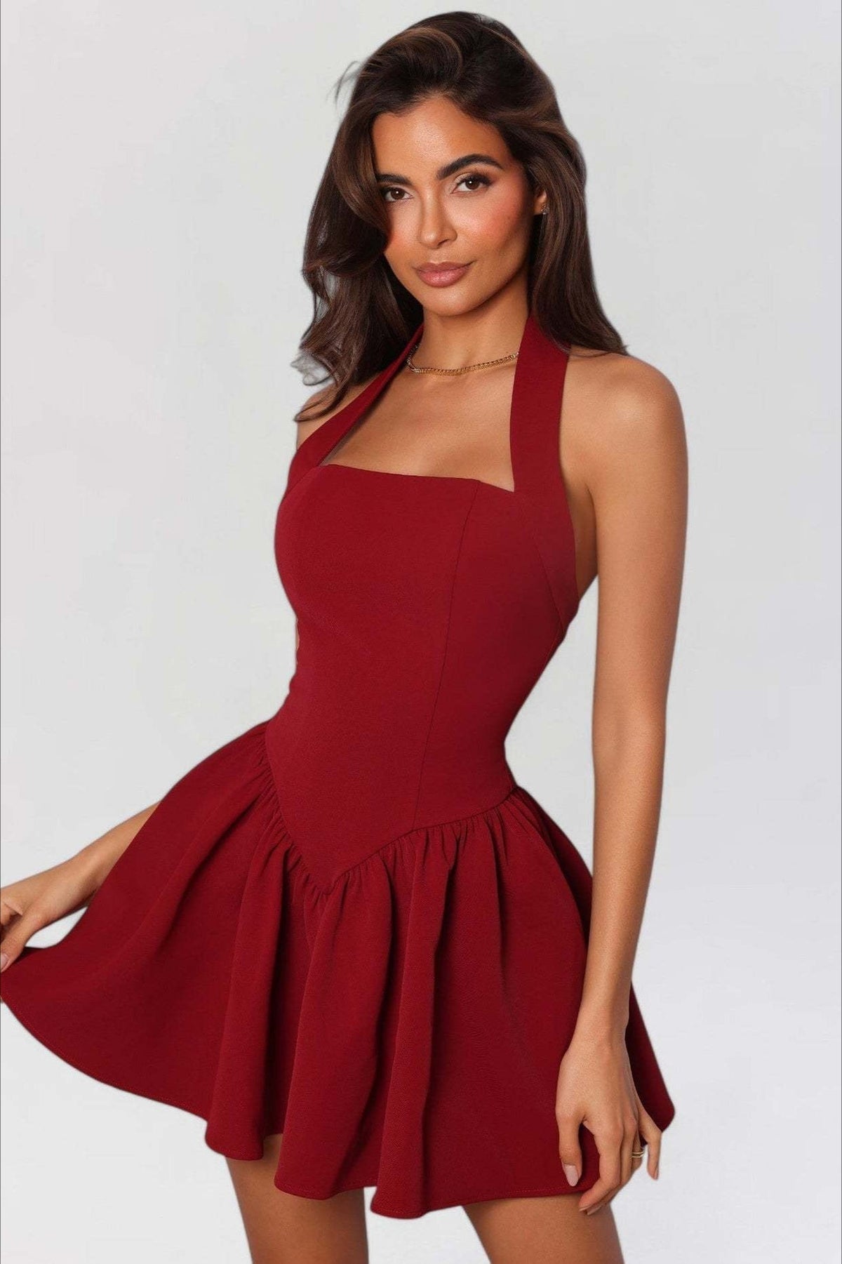 Satin Cowl Neck Long Sleeve Slip Midi Dress - View 5