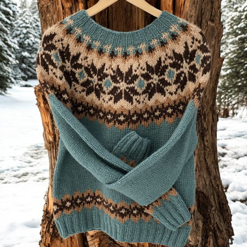 Crew Neck Fair Isle Snowflake Knit Sweater Vest