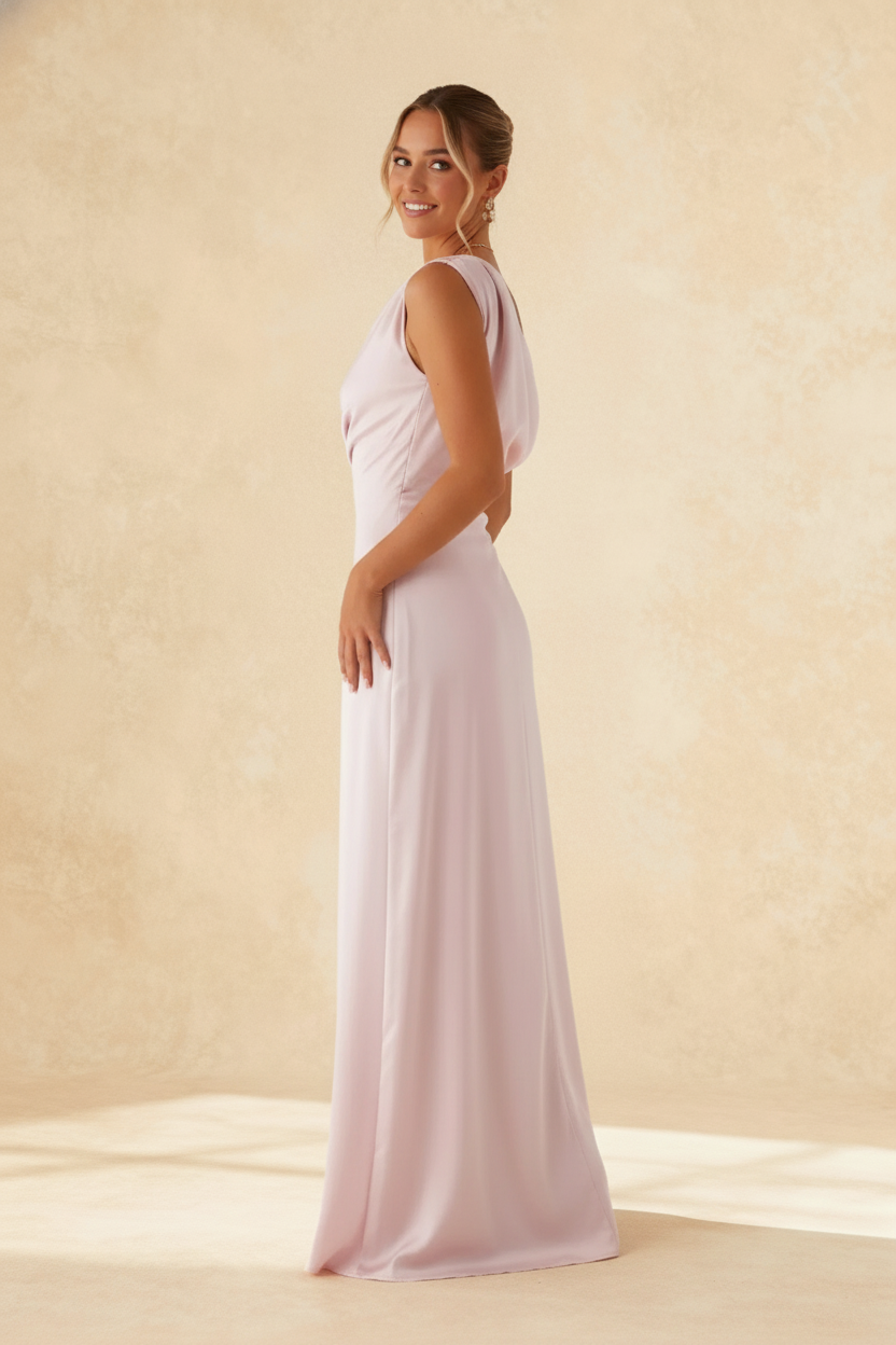 Satin One Shoulder Draped Mermaid Gown - View 10