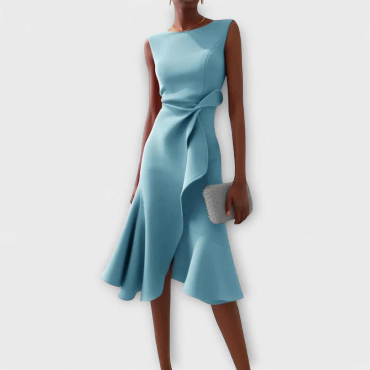 Boat Neck Sleeveless Ruffle Wrap Front Midi Dress 6