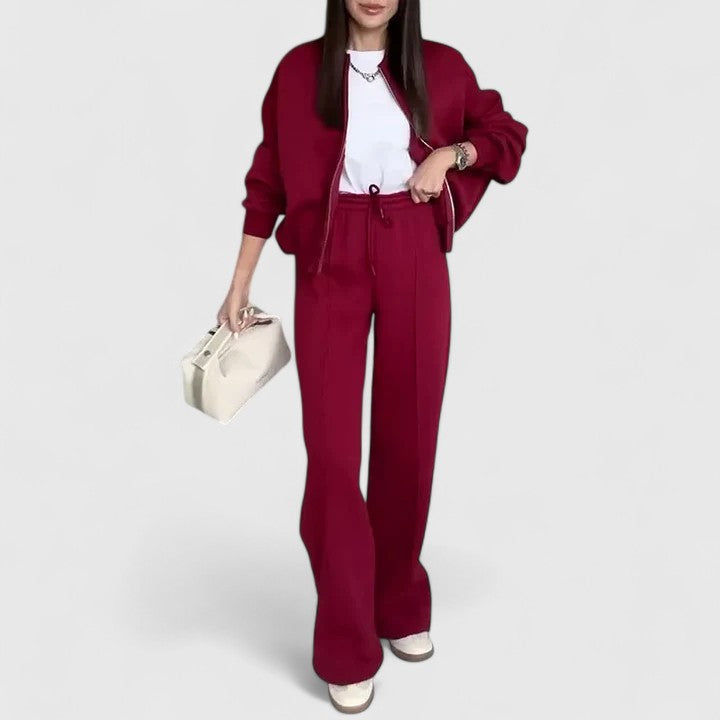 Zip Up Sweatshirt and Wide Leg Pants Two Piece Set 3
