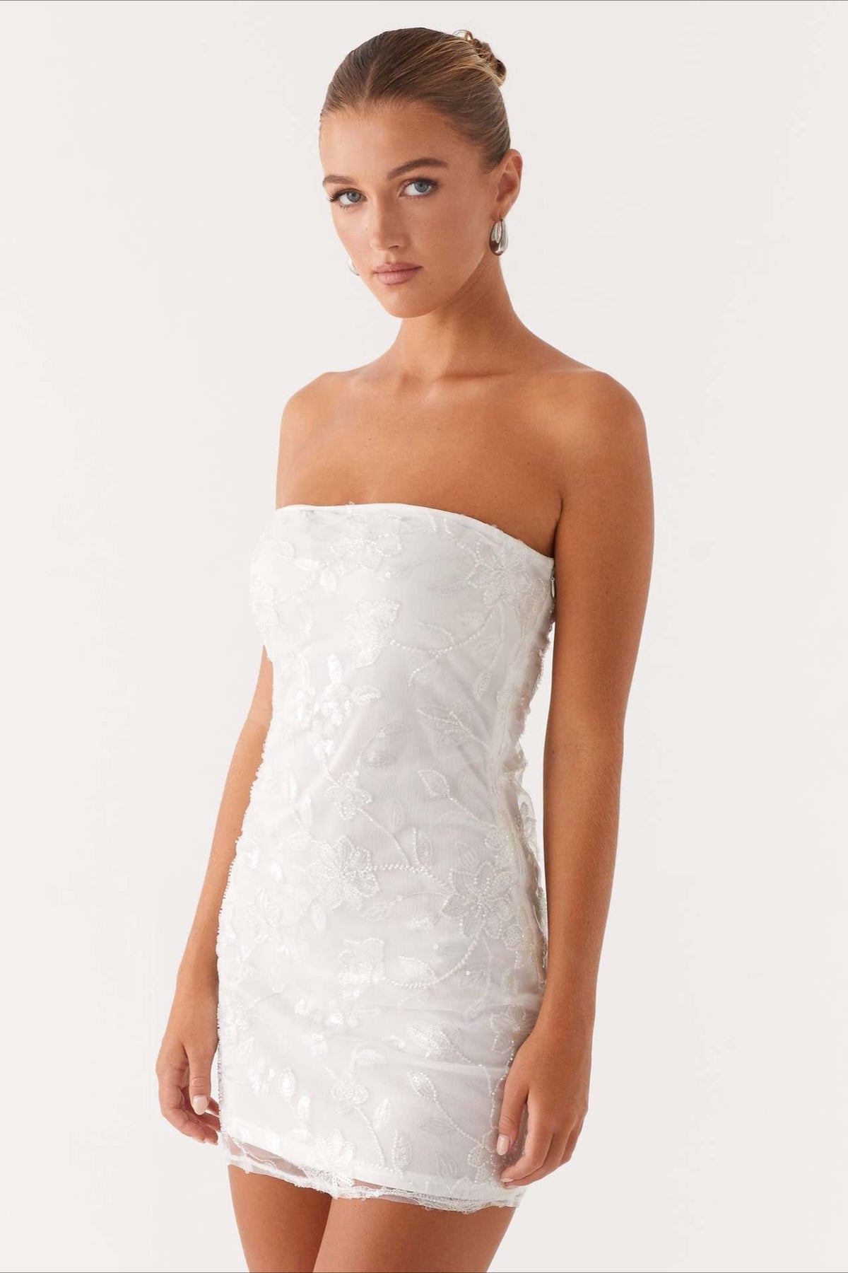 Floral Sequin Strapless Ruched Bodycon Mini Dress - View 14