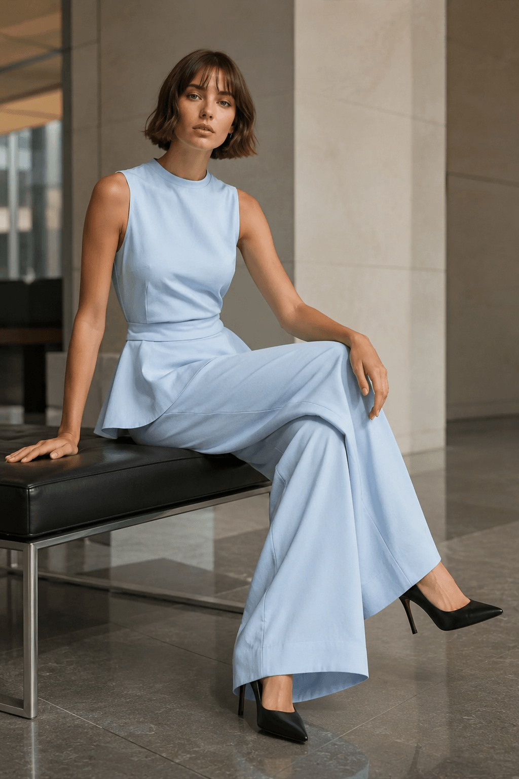 Sleeveless Minimalist Two Piece Work Set