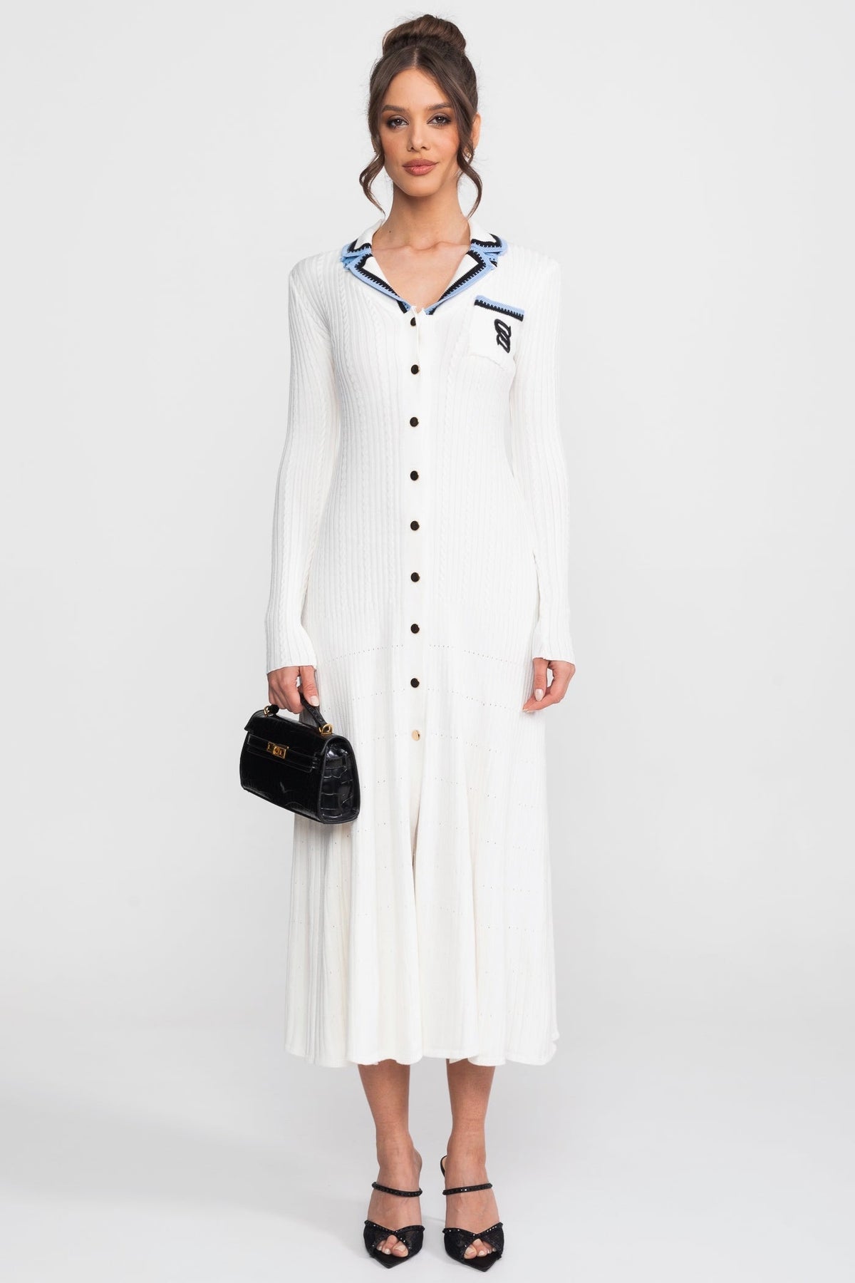 Long Sleeve Knit Midi Dress - White