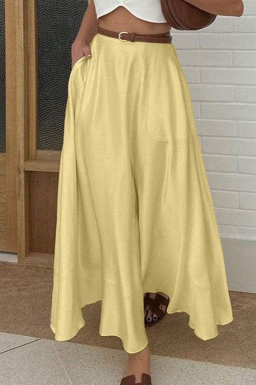 Draped Satin A-Line Maxi Skirt