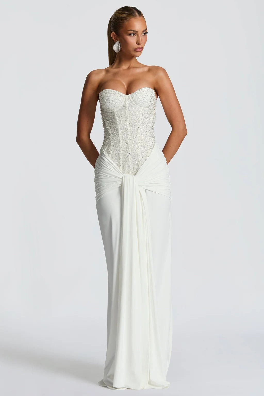 Sequin Strapless Corset Ruched High Split Mermaid Maxi Dress - View 10