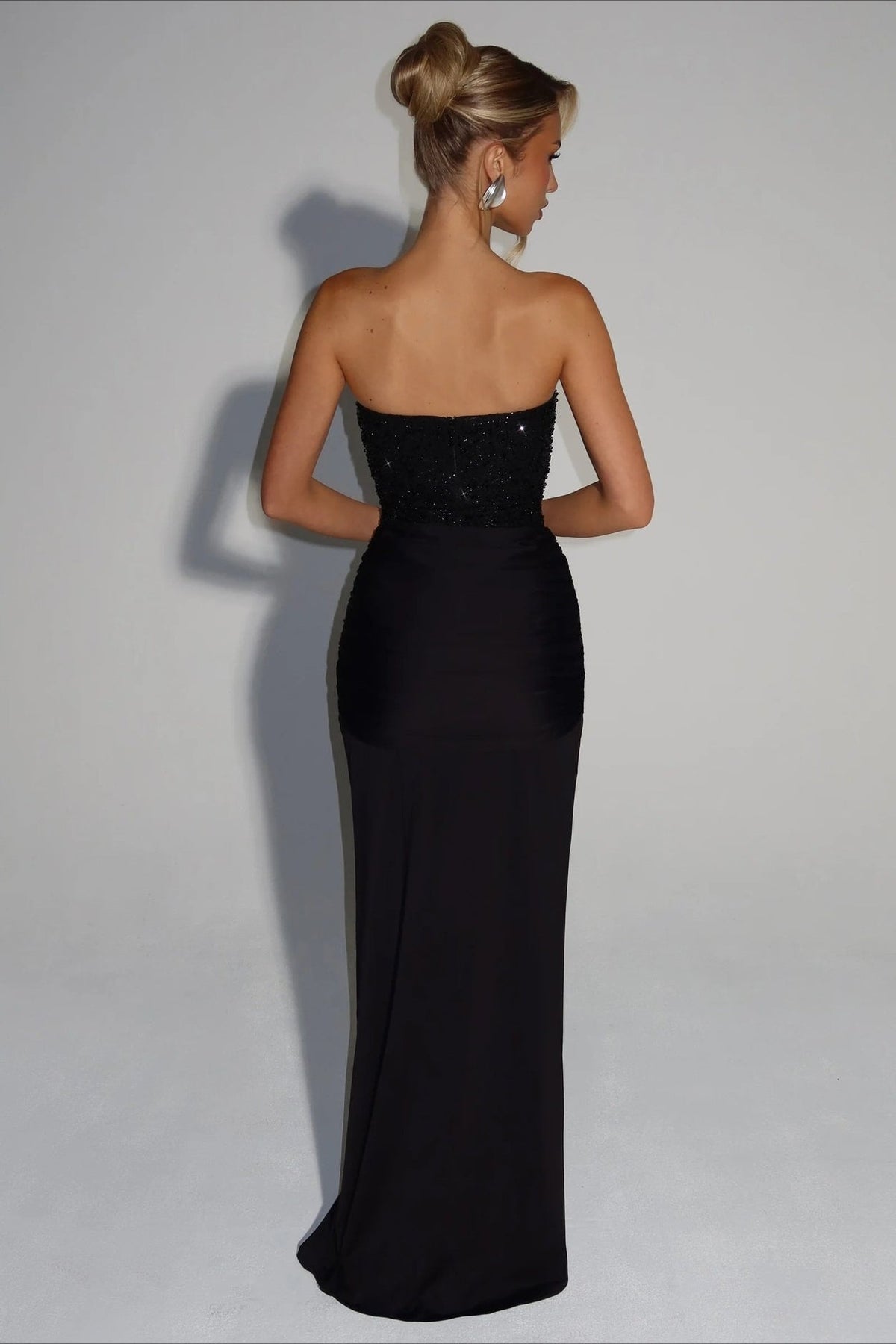 Sequin Strapless Corset Ruched High Split Mermaid Maxi Dress - View 13