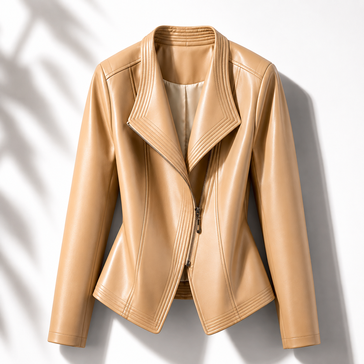 Draped Lapel Asymmetric Zip Faux Leather Jacket 2