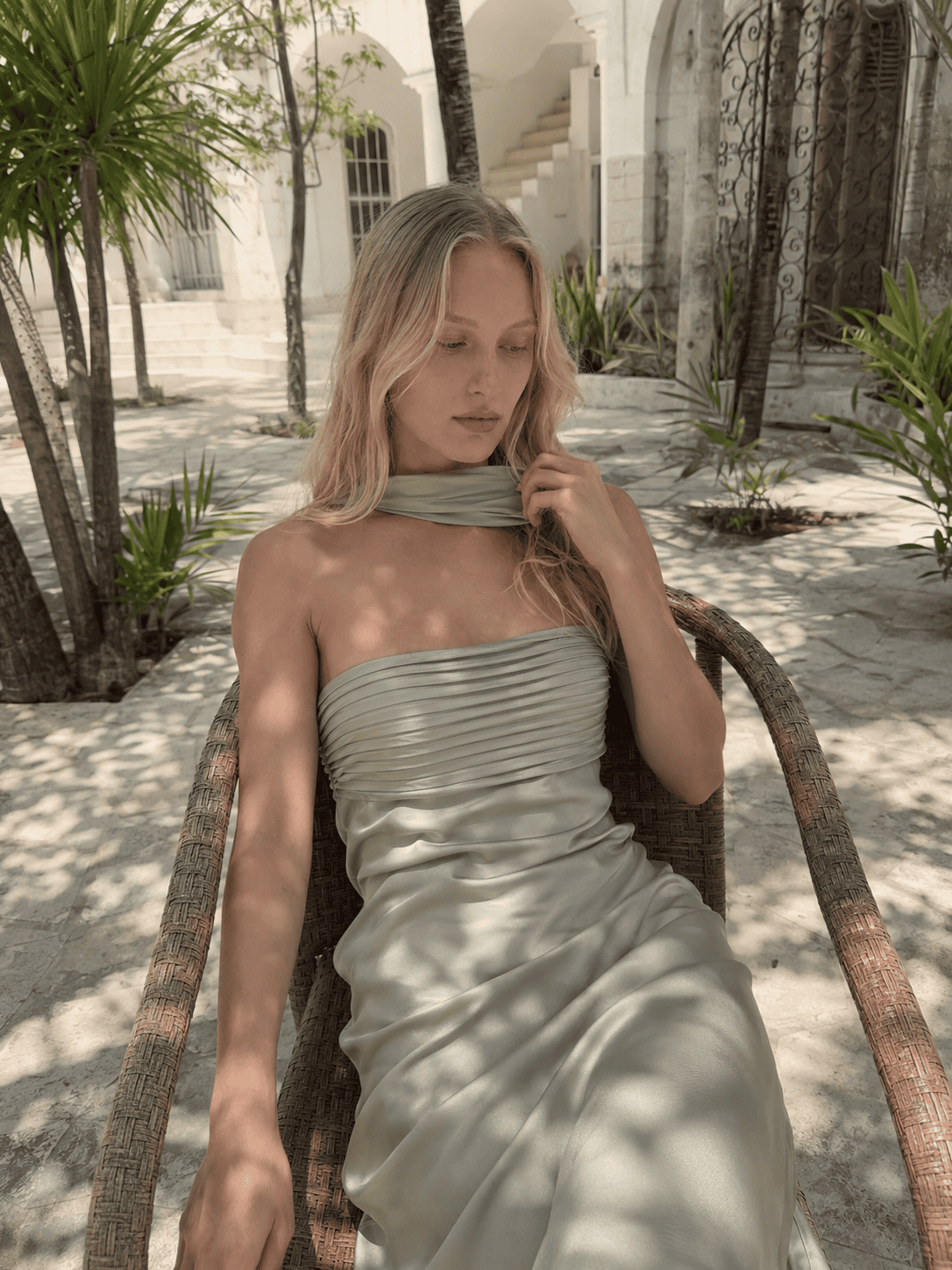 Satin Strapless Pleated Bodice Slip Maxi Dress 2