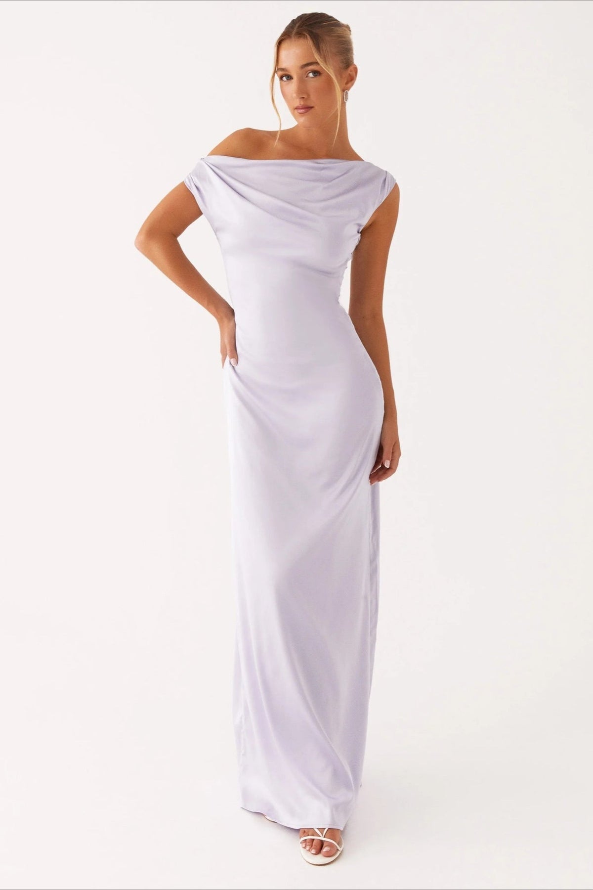 Satin Asymmetric One Shoulder Ruched Maxi Gown - View 16