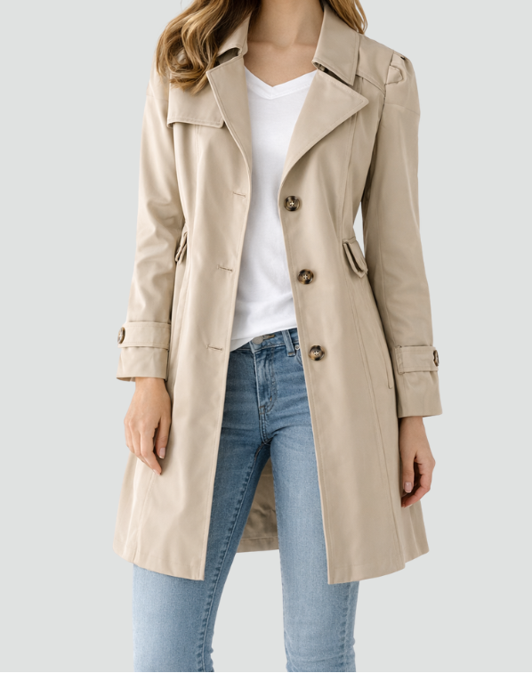Single Breasted Notch Lapel Belted Trench Coat