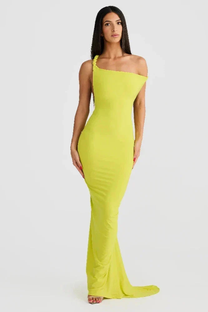 Off Shoulder Fold Over Sleeve Knit Bodycon Floor Length Gown - View 3