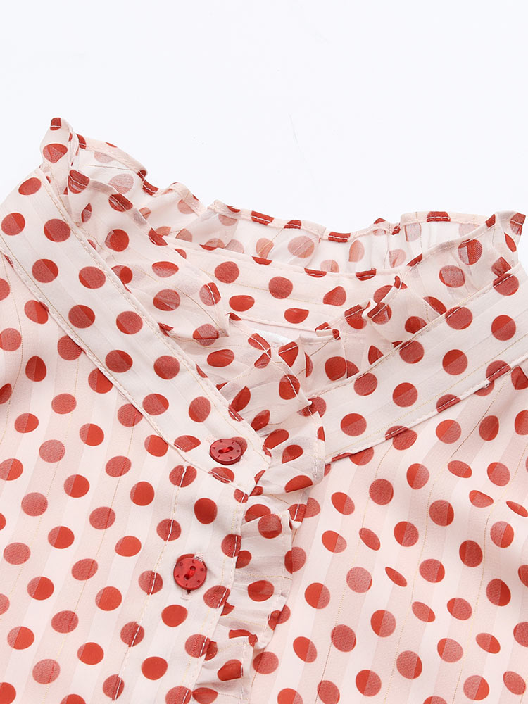 Gathered Waist Chiffon Polka Dot Midi Dress - View 9