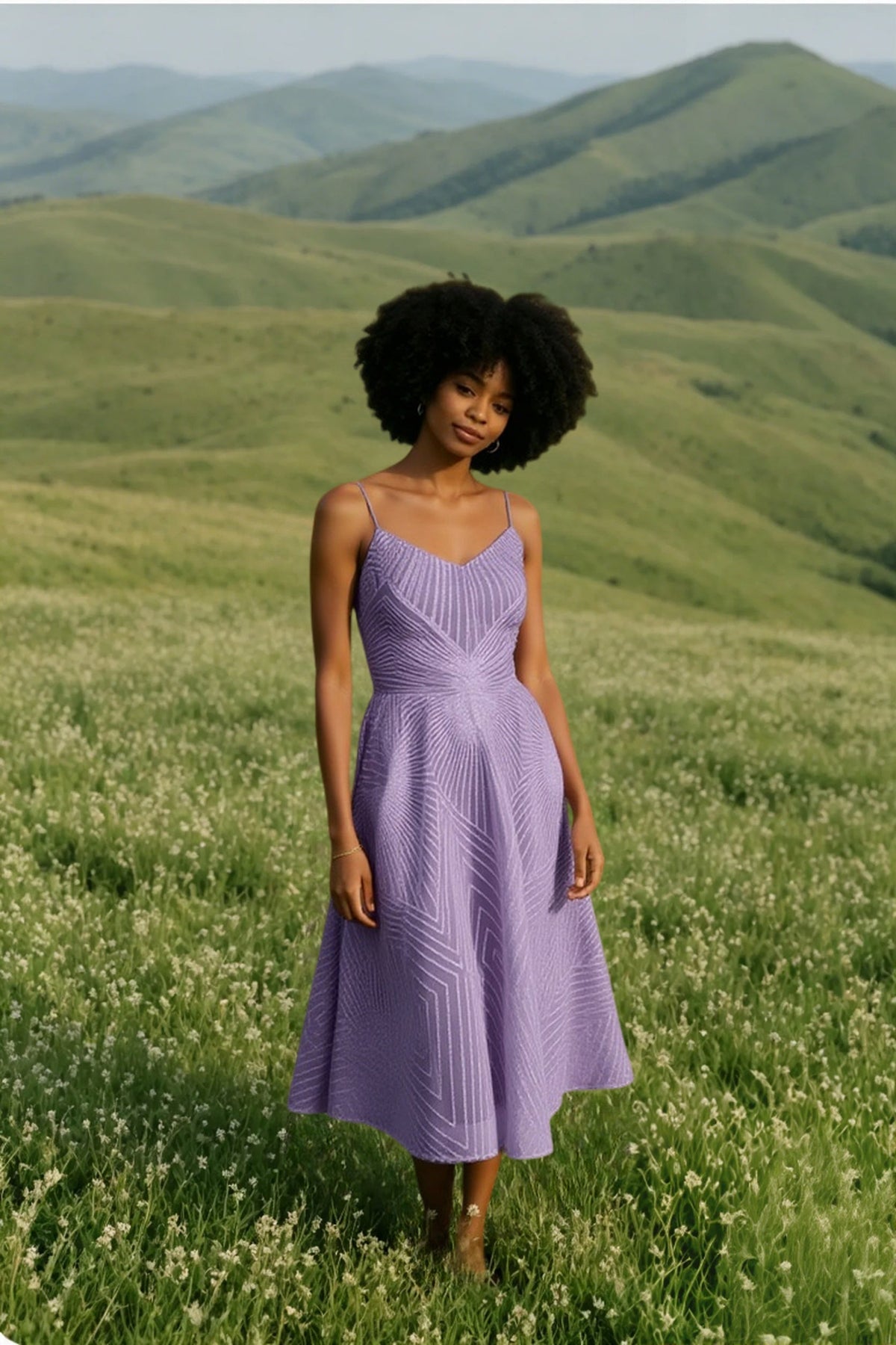 Glitter Spaghetti Strap V-Neck Fit and Flare Midi Dress - View 7