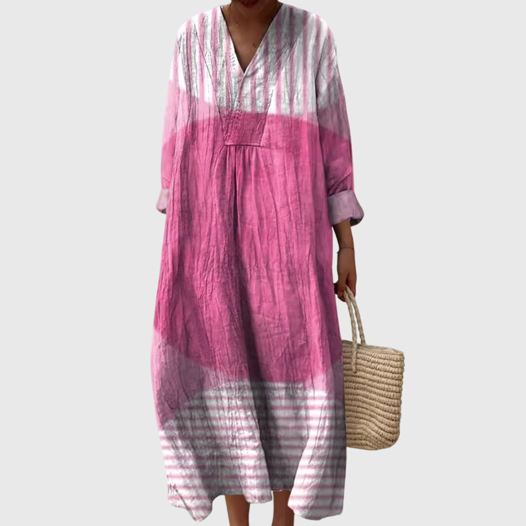 V-Neck Long Sleeve Striped Patchwork Maxi Dress 7