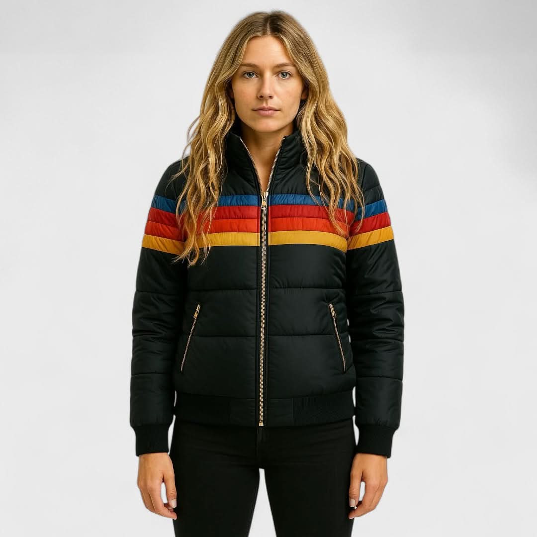 Striped Hooded Zip Front Puffer Jacket 8