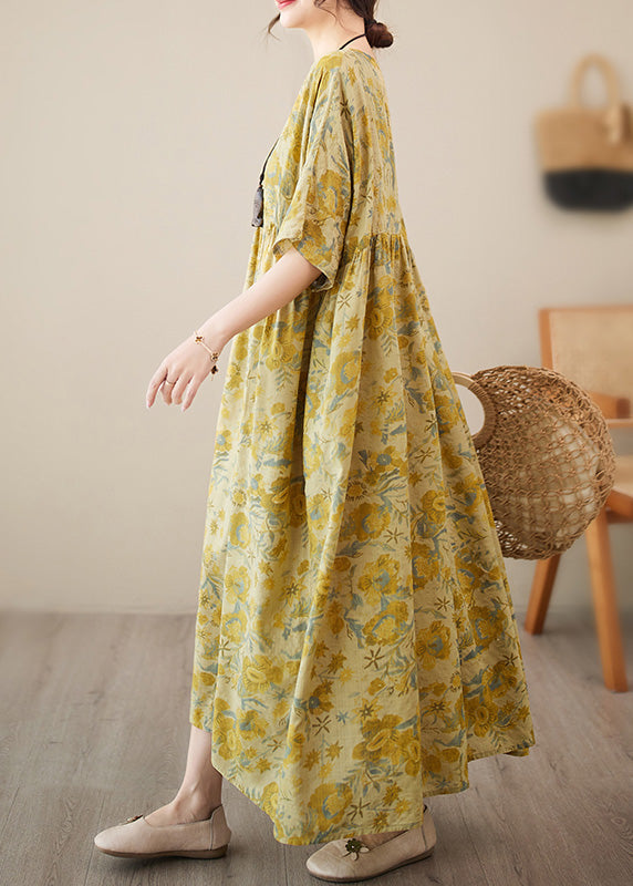 Floral Print Round Neck Dropped Shoulder Elbow Sleeve Dress - View 4