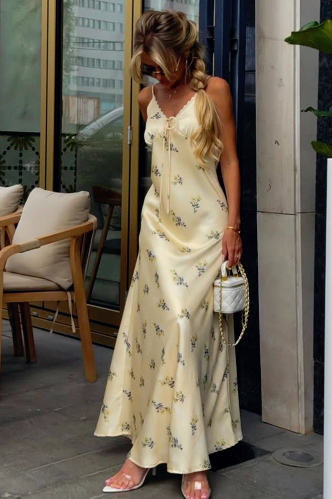 Elegant Satin V Neck Slip Dress - View 5