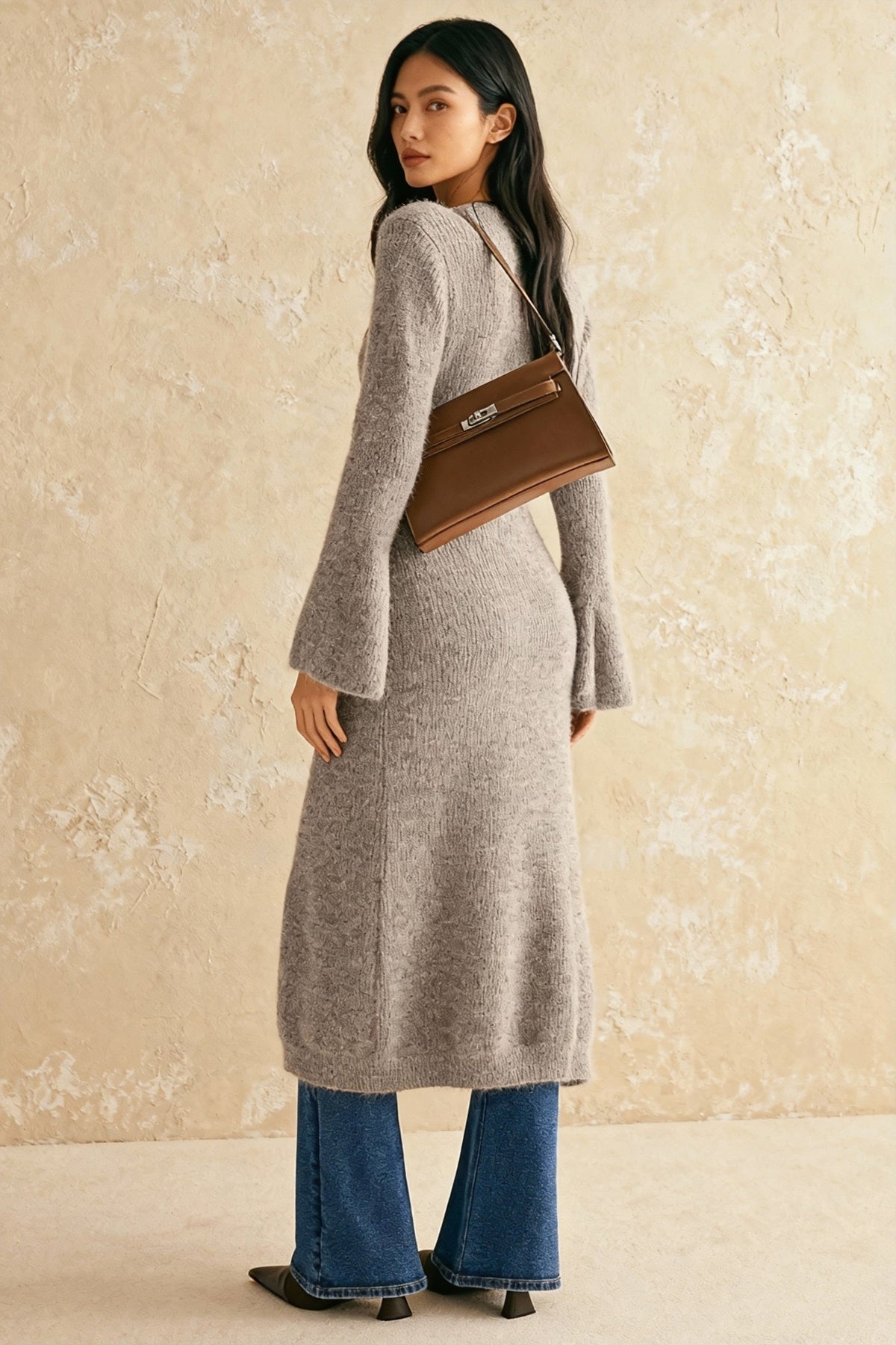 French Retro Elegant Long-Sleeve Mid-Length Knit Cardigan