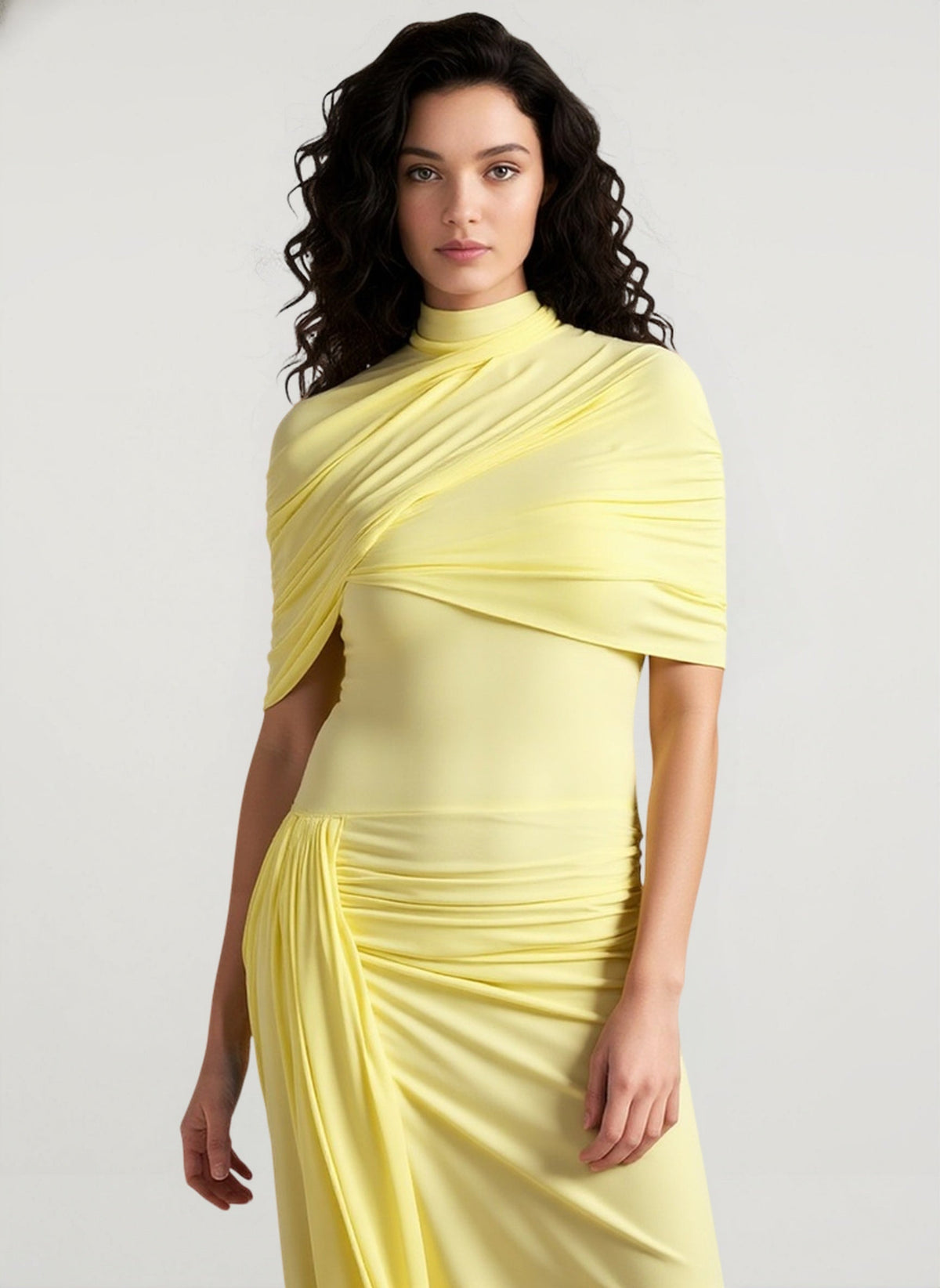 High Neck Cape Sleeve Ruched Bodycon Midi Dress - View 4