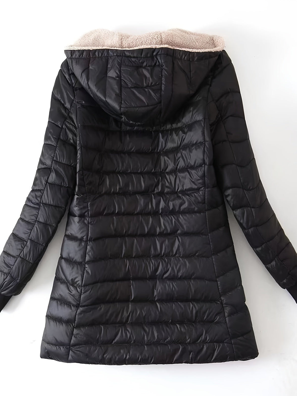 Hooded Fleece Lined Zip Front Longline Puffer Jacket 6