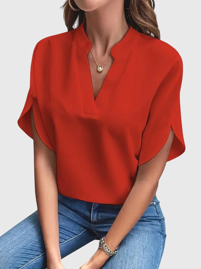 Notch V-Neck Short Sleeve Blouse 8