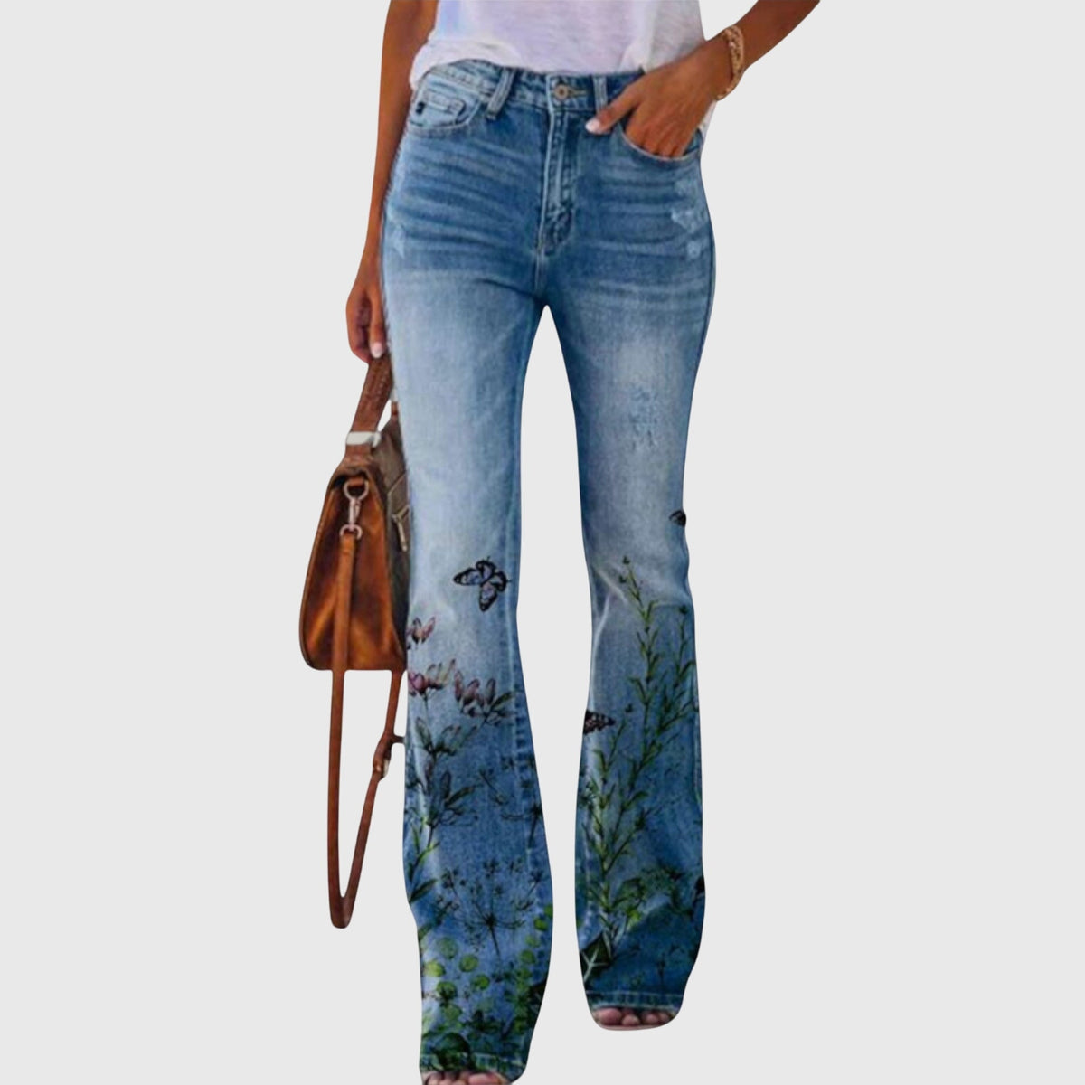 Floral Print High Waist Flare Jeans 2