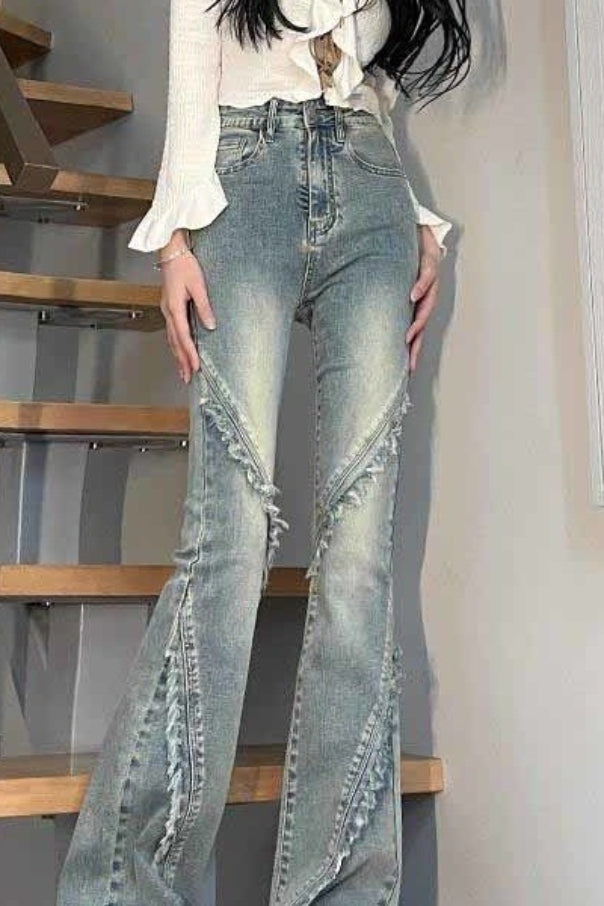 High-Waist Vintage Washed Denim Jeans