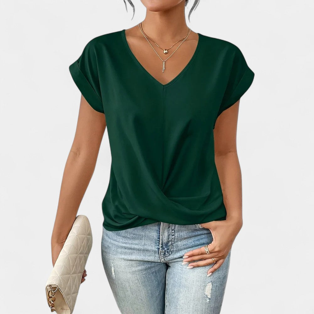 V-Neck Cap Sleeve Twist Front Top 5
