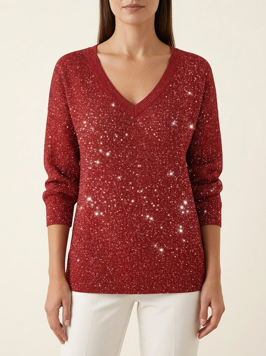 V-Neck Long Sleeve Sparkle Knit Sweater