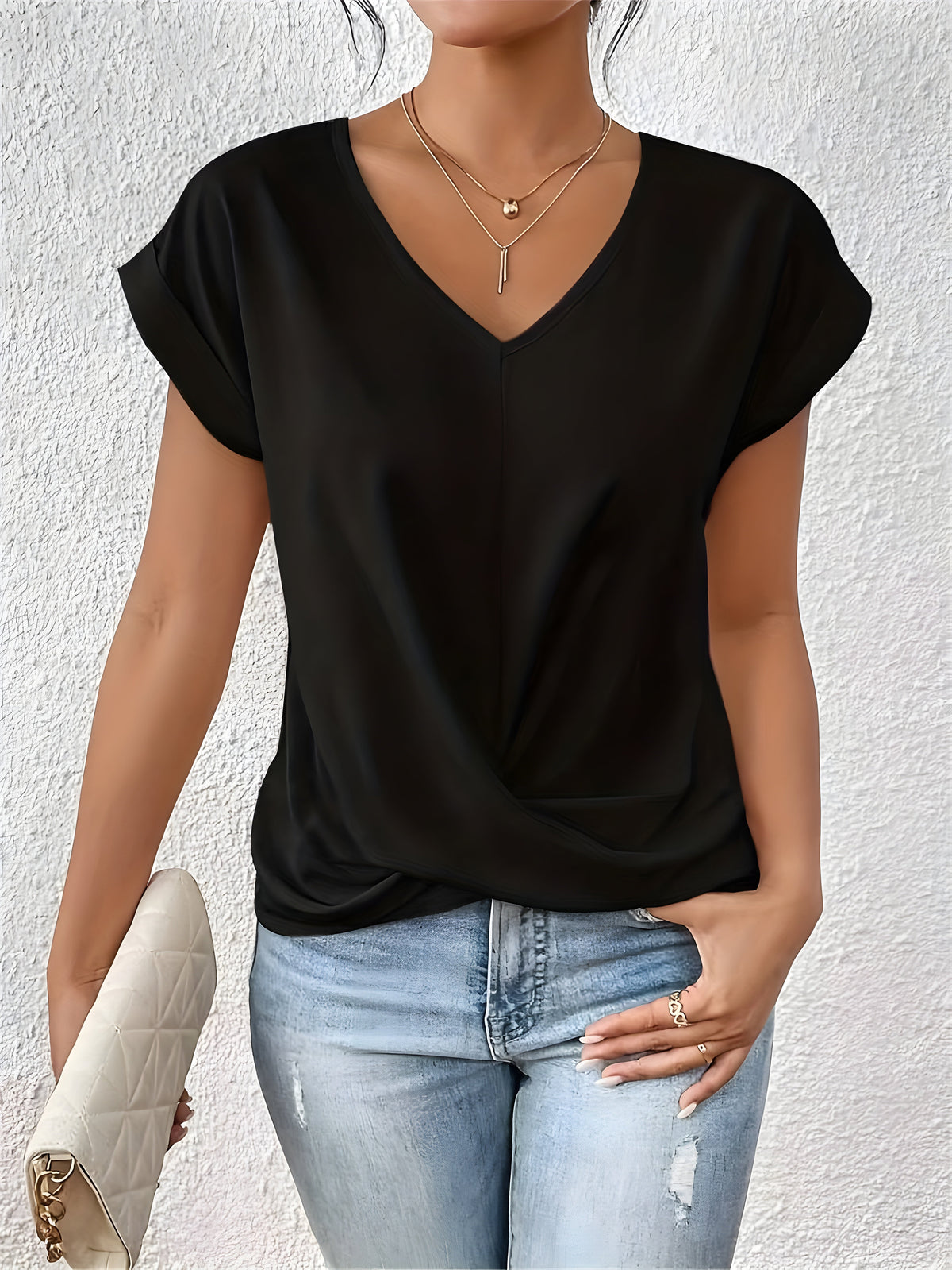 V-Neck Short Sleeve Twist Front Top 3