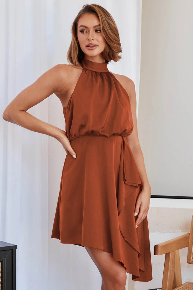 Halter Neck Sleeveless Asymmetric Handkerchief Hem Midi Dress 8
