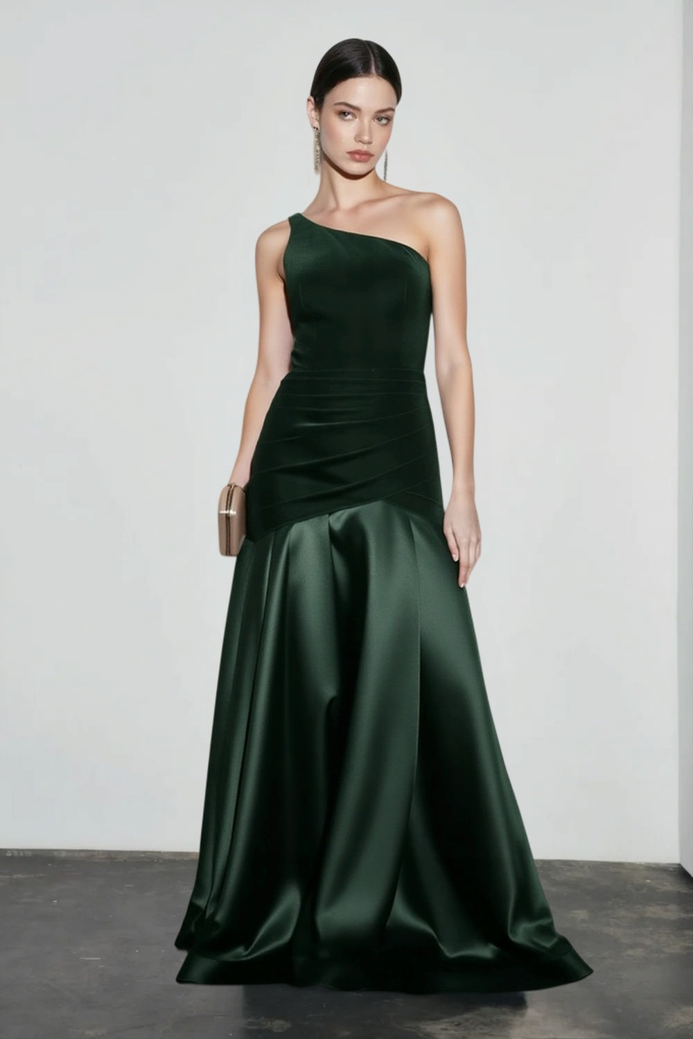 One Shoulder Velvet Satin A-Line Formal Gown - View 5