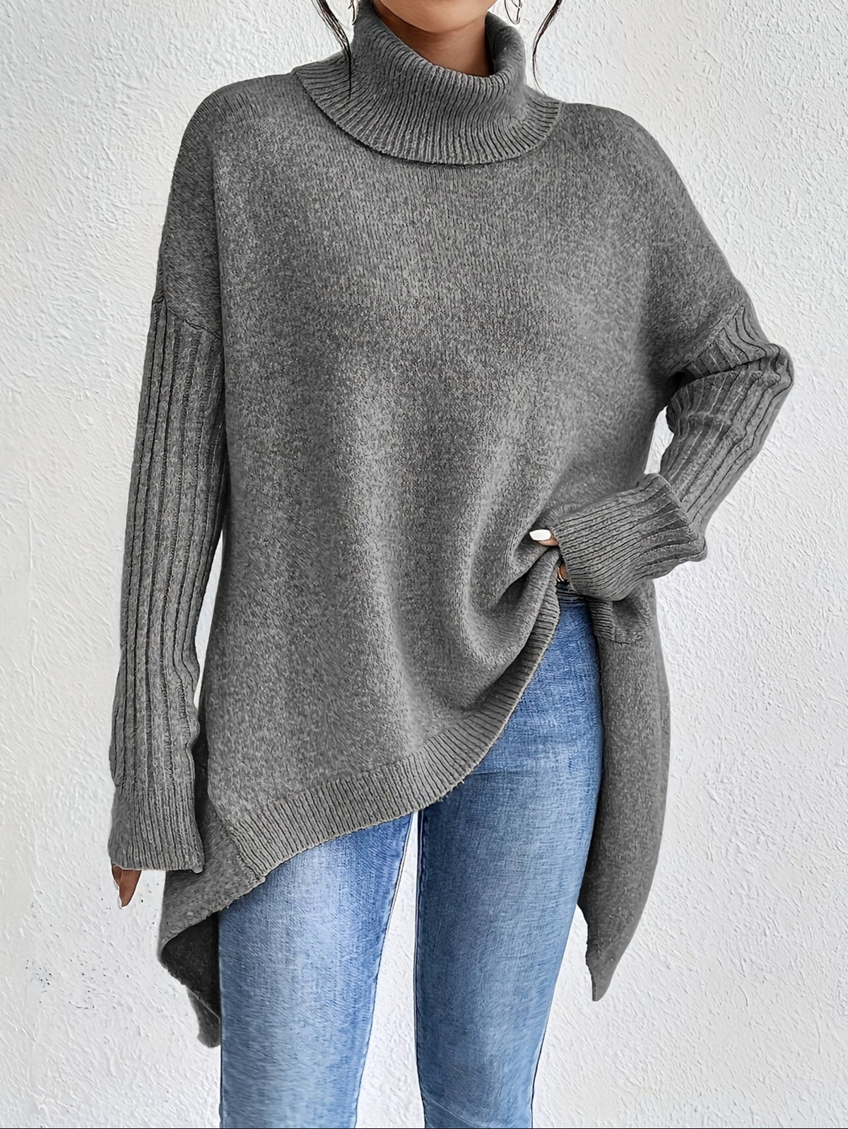 Turtleneck Oversized High Low Tunic Sweater 3
